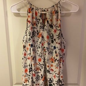 White Floral Scrunch Tie Blouse